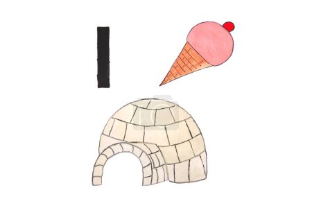 Pintura acuarela del alfabeto i con helado e iglú
