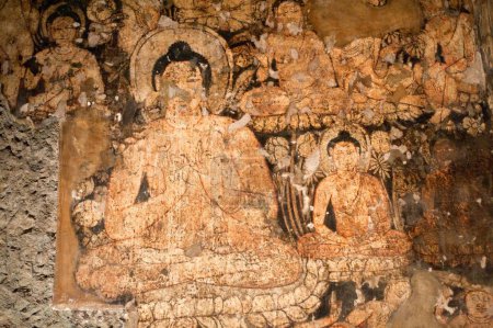 Foto de Buda pintado en cuevas de ajanta, Aurangabad, Maharashtra, India - Imagen libre de derechos