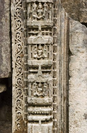 Photo for UNESCO world heritage Champaner Pavagadh ; Lakulisha Temple built in 10-11th century AD contains fine images of Lakulisha ; Dakshinamurti ; Brahma ; Vishnu ; Shiva ; Indra ; Gajendramoksha ; Champaner ; Panchmahals district ; Gujarat State ; India ; - Royalty Free Image