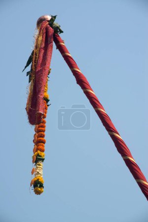 Gudi raised for celebrating Gudi Padva Festival, Thane Maharashtra, India, Asia