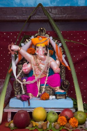 Photo for Idol of lord Ganesha get up of Khandoba, pune, Maharashtra, India, Asia - Royalty Free Image