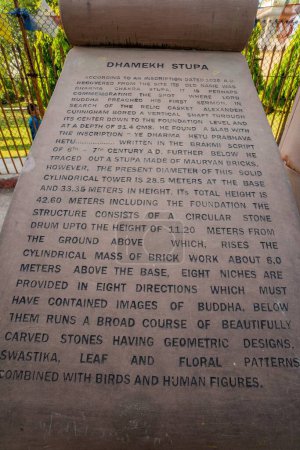Memorial plaques, dhamekh stupa, sarnath, varanasi, uttar pradesh, india, asia