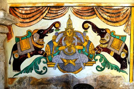 Téléchargez les photos : Peinture murale dans le couloir du temple Brihadeshwara, Tanjore Thanjavur, Tamil Nadu, Inde - en image libre de droit