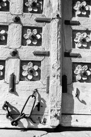 Old wooden door latch Jain temple Jaisalmer Rajasthan India Asia 1984