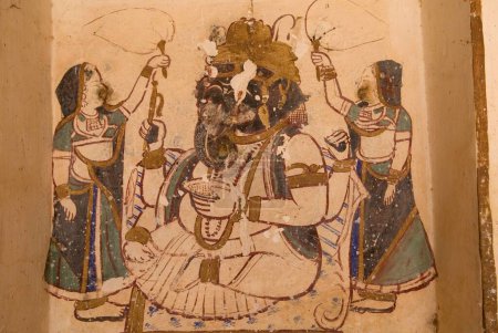 Fresco in Sheesh mahal in Amber fort ; Jaipur ; Rajasthan ; India