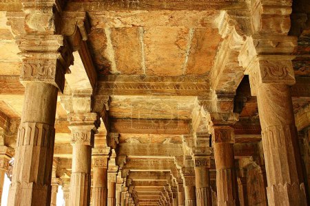 Pillars arches and hall of Jama Masjid , Mandu , Madhya Pradesh , India