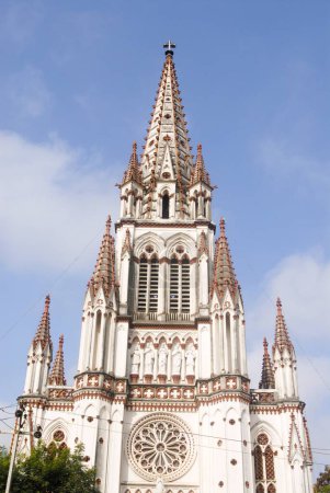 Richly decorated facade of church of our Lady of Lourdes ; Teppakulam ; Tiruchirappalli ; Trichy ; Tamil Nadu ; India