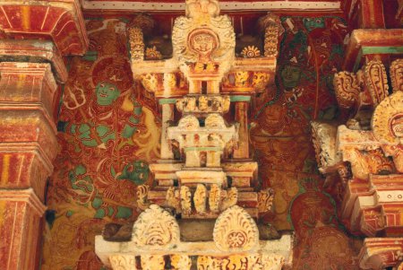Photo for 17th century murals in Thodeekkalam Shiva temple wall in kanavam near thalassery , kerala , india - Royalty Free Image