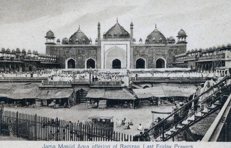 Téléchargez les photos : Vieux millésime 1900, Jama Masjid, Agra, Uttar Pradesh, Inde, Asie - en image libre de droit