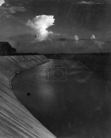 Photo for Old vintage 1900s black and white picture Indian dam water canal India - Royalty Free Image