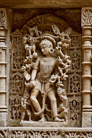 Photo for Bhairav-Shiv ; Rani ki vav ; step well ; stone carving ; Patan ; Gujarat ; India - Royalty Free Image