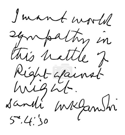 Foto de "Quiero la simpatía del mundo en esta batalla del Derecho contra el Poder. M.K. Gandhi, Dandi 5.4.30" - Imagen libre de derechos