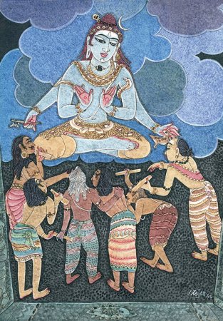 Téléchargez les photos : Seigneur Shiva, monde akasique, dévots, prières, feuilles de palmier, olai, bénédictions, danse avec Shiva, artiste S. Rajam, croyance hindoue, hindou, hindouisme, art, himalaya académie art - en image libre de droit