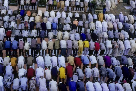 Photo for Ramzan id, muslime people praying, namaz, mass prayers  in mosque, bombay, mumbai, maharashtra, india - Royalty Free Image