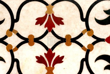 Inlay of floral pattern on Taj mahal ; Agra ; Uttar Pradesh ; India