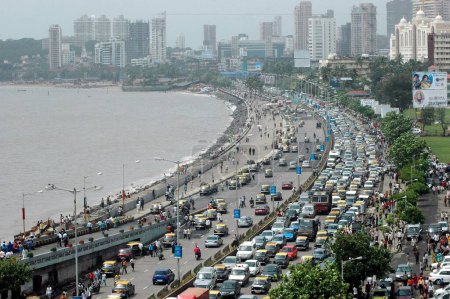 Photo for Traffic come to halt at Marine Drive during victory procession of Twenty 20 team ; Bombay Mumbai ; Maharashtra ; India - Royalty Free Image