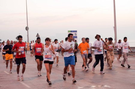 Photo for Marathon runners on sea link, Bombay Mumbai, Maharashtra, India - Royalty Free Image