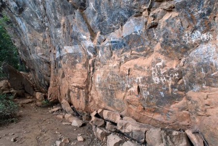 Téléchargez les photos : Peintures rupestres préhistoriques à Porivarai à Karikkiyoor ; Nilgiris ; Tamil Nadu ; Inde - en image libre de droit