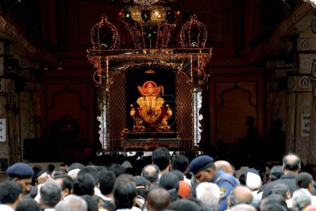 Photo for Idol of lord Ganesh ganpati of Dagdu Seth Halwai during Ganesh festival ; Pune ; Maharashtra ; India - Royalty Free Image