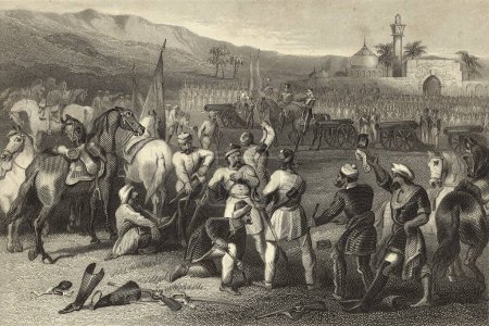 Téléchargez les photos : Peinture miniature, défaite des mutins de Sealkote par la colonne du général Nicholson Scènes de mutinerie 1857 Inde du Nord - en image libre de droit