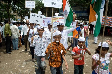 Foto de Anna Hazare Defensores del activista anticorrupción mumbai Maharashtra India Asia - Imagen libre de derechos