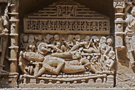 Photo for Sheshashahi-Vishnu ; Rani ki vav ; step well ; stone carving ; Patan ; Gujarat ; India - Royalty Free Image