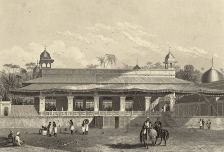 Téléchargez les photos : Peinture Miniature, Le Dewas Khan ou Salle d'audience, Palais de Delhi, 19ème siècle, Inde - en image libre de droit