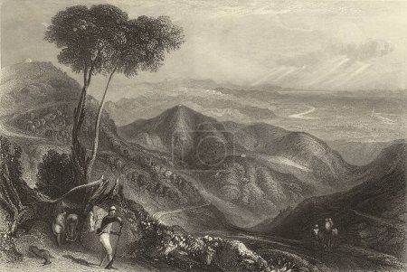 Foto de Pintura en miniatura, Valle del Dhoon, Montañas del Himalaya, Siglo XIX, India - Imagen libre de derechos