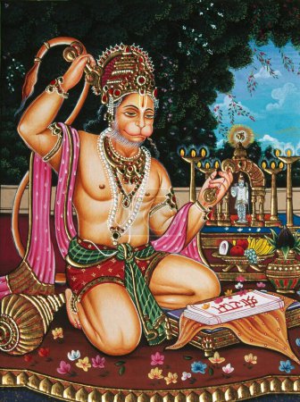 Foto de Lord Hanuman Pintura en miniatura sobre papel - Imagen libre de derechos