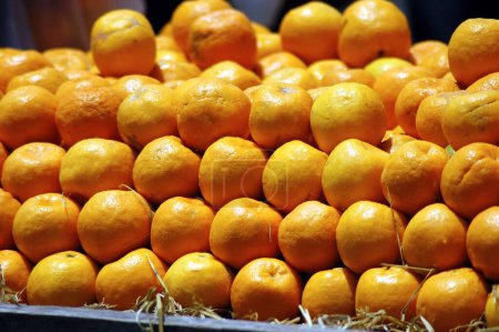 Téléchargez les photos : Fruits à l'orange frais vendus sur chariot à main dans la vieille ville d'Hyderabad ; Andhra Pradesh ; Inde - en image libre de droit