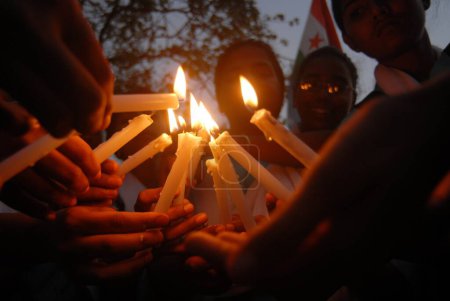 Photo for Candle light protest by Diploma of Education (Ded) students at Azad Maidan in Bombay now Mumbai, Maharashtra, India - Royalty Free Image