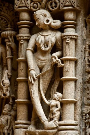 Photo for Sursundari ; Rani ki vav ; step well ; stone carving ; Patan ; Gujarat ; India - Royalty Free Image