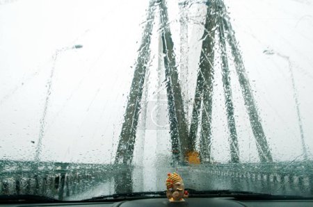 Bandra worli rajiv gandhi sea link through windscreen , Bombay Mumbai , Maharashtra , India