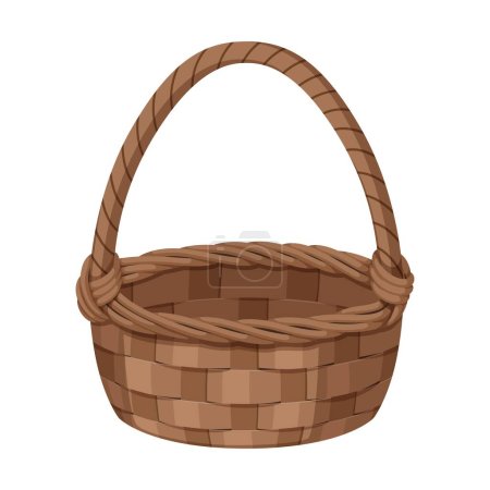 Illustration for Empty picnic basket for food. . Vector cartoon hand drawn wicker basket. Isolated on white background. Stock vector - Royalty Free Image