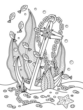 Sea doodle coloring book page