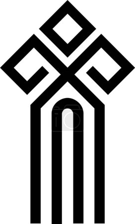 Ilustración de Un logotipo en blanco y negro con una casa y una cruz chur - Imagen libre de derechos