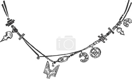 Illustration for A drawing of a necklace with a bird and other items - Royalty Free Image