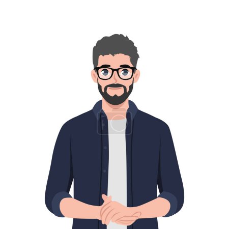 Illustration for Young smiling man folded arms. Flat vector illustration isolated on white background - Royalty Free Image