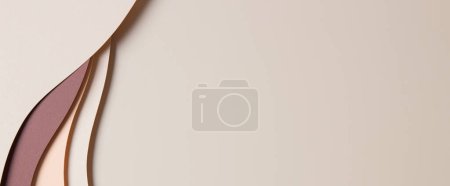 Abstract beige colored paper texture background. Minimal paper cut style composition with layers of geometric shapes and lines in shades of brown colors. Top view.