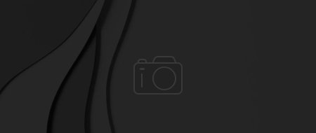 Photo for Abstract black paper texture background. Minimal paper cut style composition with layers of geometric shapes and lines in monochrome black color. Top view. - Royalty Free Image