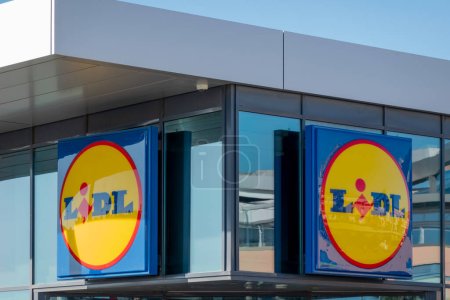 Photo for Finestrat, Spain - February 05, 2023: Lidl supermarket logo sign on store facade. Lidl is popular German supermarket chain with over 10,000 stores across Europe. - Royalty Free Image