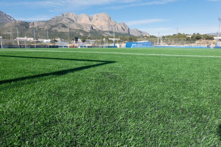 Photo for La Nucia, Spain, February 26, 2023: Camilo Cano Olympic Stadium football field. Sport center Ciudad Deportiva Camilo Cano in La Nucia, Spain. - Royalty Free Image