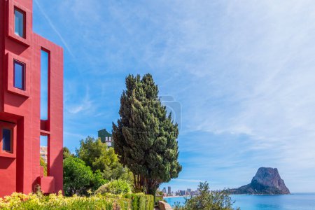 Photo for Fantastic view for Calpe with Mediterranean Sea, famous Rock Penon de Ifach, La Muralla Roja red walls. Calp, Alicante province, Valencian Community, Spain. - Royalty Free Image
