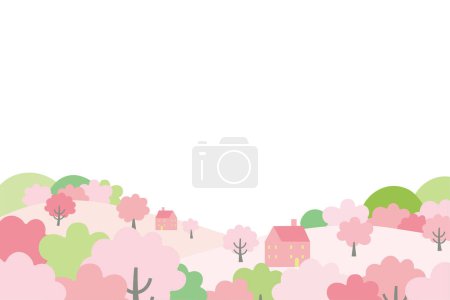 Illustration for Illustration of a spring cityscape with cherry blossoms - Royalty Free Image