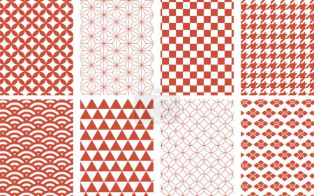 Red Japanese Pattern Background Illustration Set