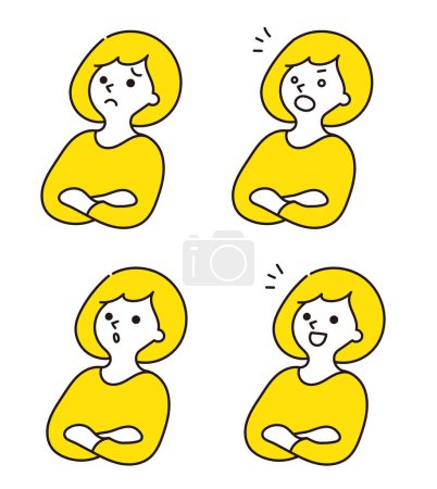 Reaction illustration set of woman folding her arms