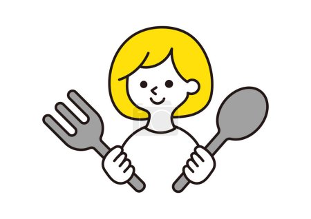 Clip art of woman with spoon and fork 