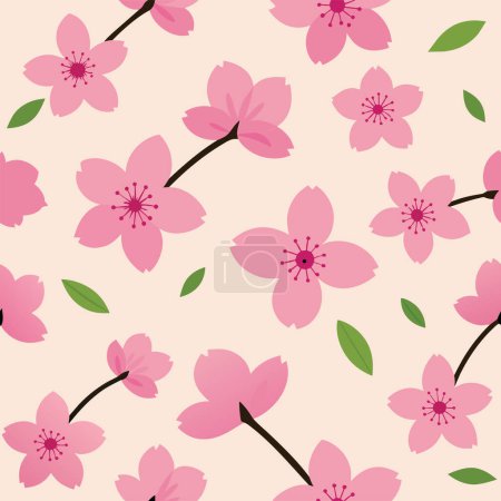 Ilustración de Archivo vectorial de flor de cerezo, patrón de flores sin costura, - Imagen libre de derechos