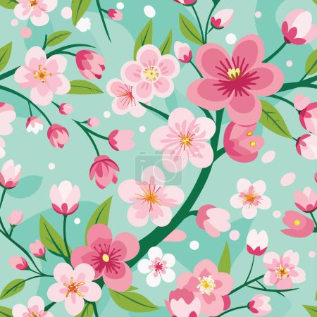 Ilustración de Cherry Blossom vector archivo patrón sin costuras - Imagen libre de derechos