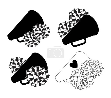 Illustration for Vector set of pom poms. fur fluffy balls isolated on white background. birthday pompom decor design. collection of decorative pompons, black and white. cheerleading icon - Royalty Free Image